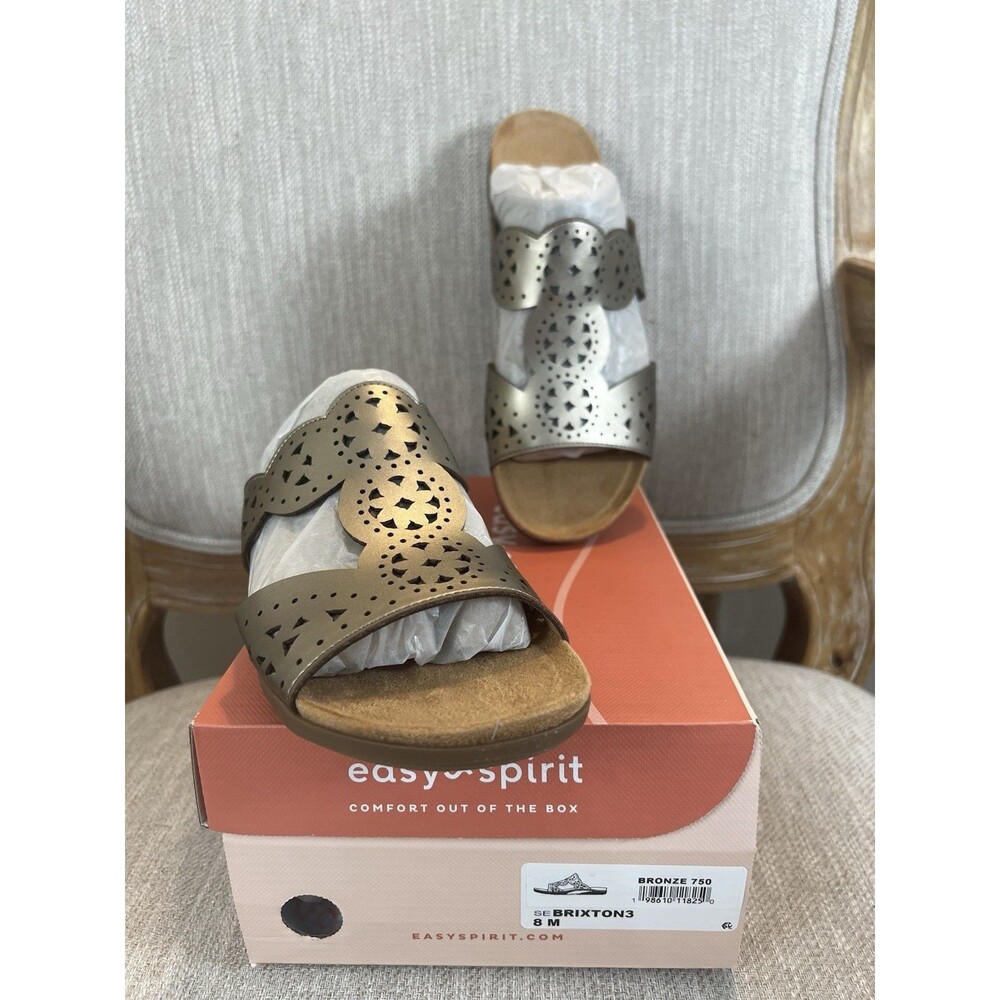 Easy Spirit Brixton Women's Slip On Bronze Sandals 8M comfort laser cut Wedge